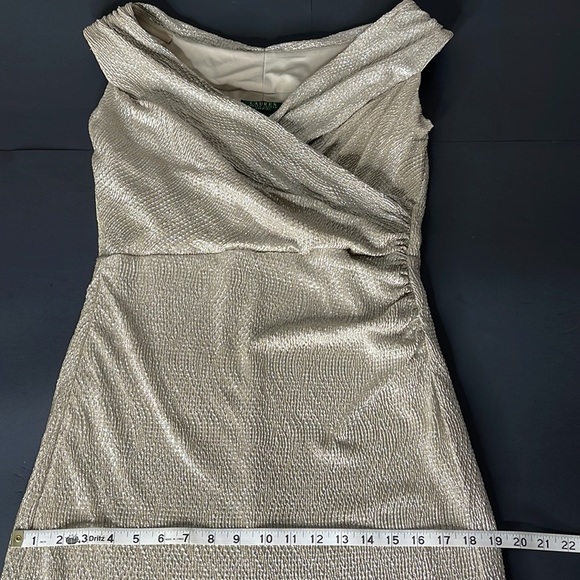 Metallic Silver Foil Stretch Ralph Lauren Evening Dress - Picture 11 of 17